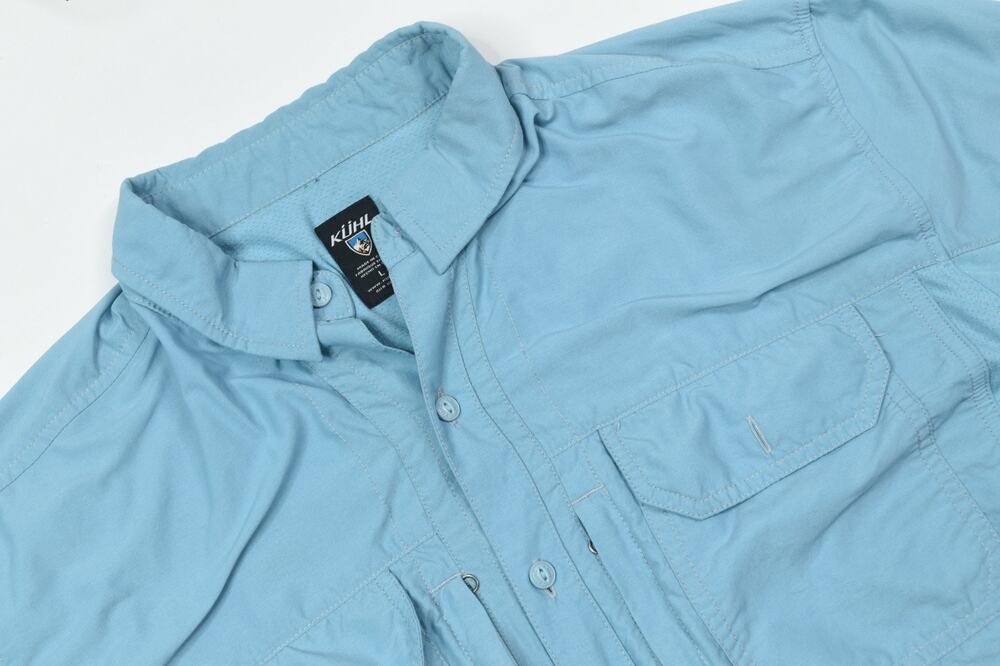 Kuhl Stealth Shirt Mens Large Light Blue Long Sleeve Button-Up Stretch Hiking